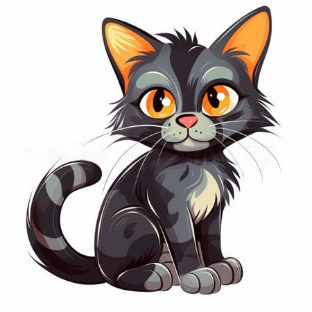 Cute cartoon black cat sitting on white background. AI Generatedの素材