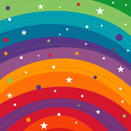 Rainbow background with stars and circles. Vector illustration. EPS10のイラスト素材