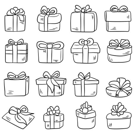 Doodle of gift box icon set. Vector illustration of gift box icon.のイラスト素材