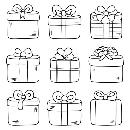 Set of gift boxes. Vector illustration in doodle style.のイラスト素材