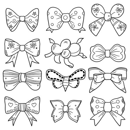 Set of bow tie. Vector illustration. Coloring book for children.のイラスト素材