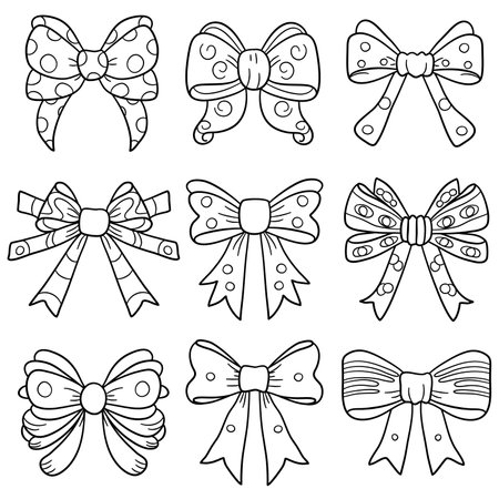 Vector set of bows. Coloring book for children and adults.のイラスト素材