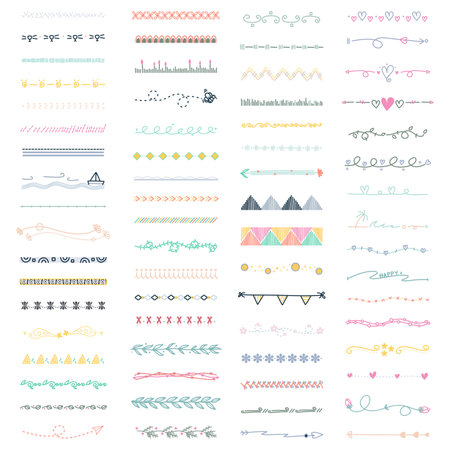 Set of hand drawn elements for graphic design. Pastel colors. Vector illustration.のイラスト素材