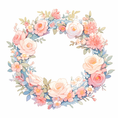 Watercolor floral wreath isolated on white background. illustration.の素材