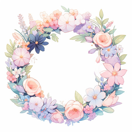 Hand drawn watercolor floral wreath isolated on white background.の素材