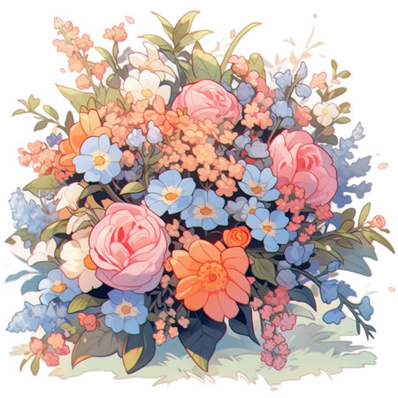 Bouquet of roses and forget-me-nots. illustration.の素材