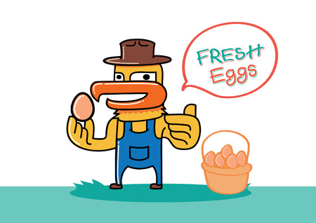 chicken farmer hold egg in farmのイラスト素材