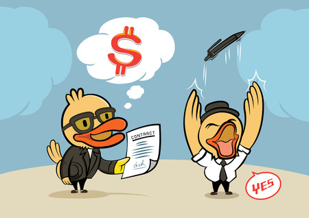 ducks businessman sign new contractのイラスト素材