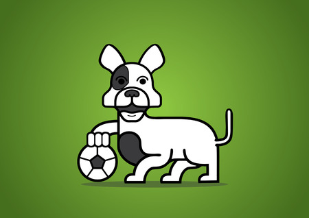 French bulldog stand with ball on field.のイラスト素材
