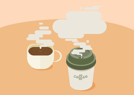 hot coffee in white cup and paper cup on backgroundのイラスト素材