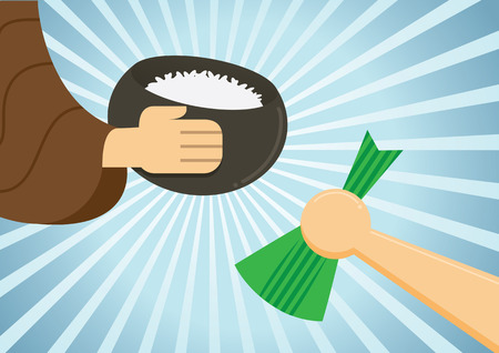 give food and sweet to monk for meritのイラスト素材