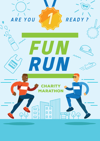 fun running charity marathon illustration poster with men runnersのイラスト素材