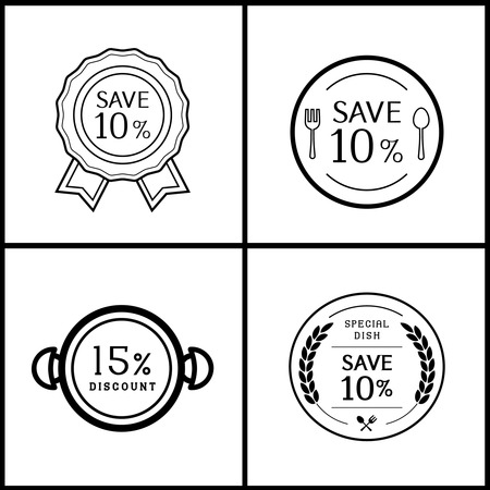ten percent and fifteen discount logo design for restuarant with dish symbolのイラスト素材
