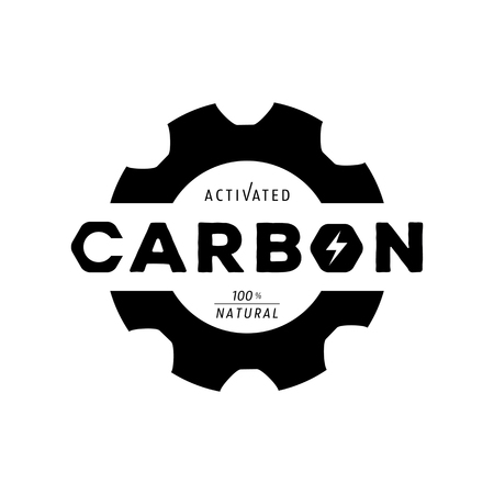 one hundred percent activated carbon logo with gear shape and form logo designのイラスト素材