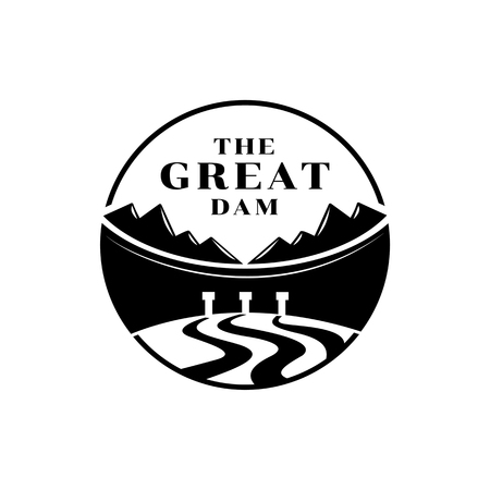 A great dam icon design black color with mountain illustration.のイラスト素材
