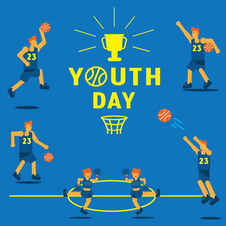 youth day basketball championship background with basketball player in action with shoot,dunk,assist,dribbling in gameのイラスト素材