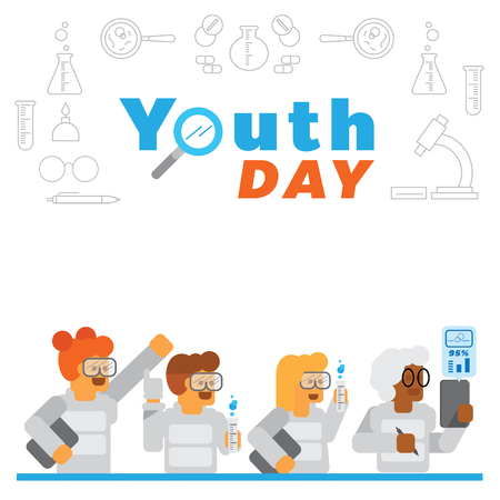 youth day background with science experiment in lab vector illustration with chemical utensilのイラスト素材
