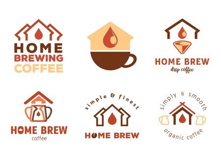 home brewing coffee badge design with home icon vector illustrationのイラスト素材