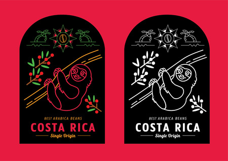 Costa Rica coffee beans label design with sloth climbing tree vector illustrationのイラスト素材