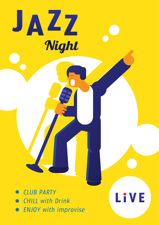 jazz night concert with singer star singing and dancing poster designのイラスト素材
