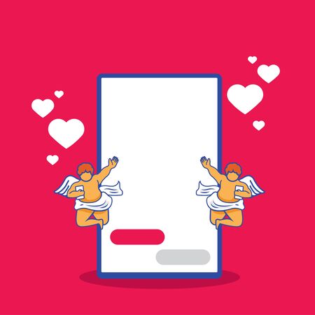 couple cupid send love with mobile phone while chattingのイラスト素材