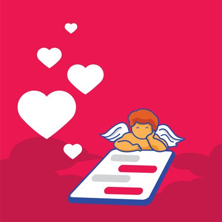 cupid send love with mobile phone while chatting background design.のイラスト素材