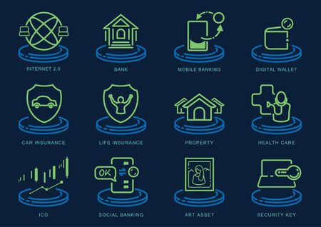 business and service on cryptocurrency with blockchain technology icon design vector illustrationのイラスト素材