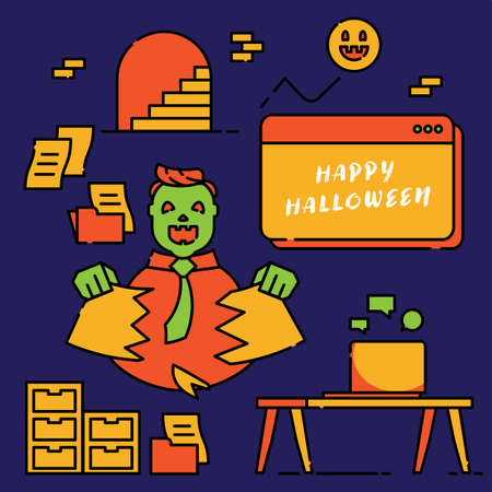 office woker celebration with destroy paper document in happy Halloweenのイラスト素材