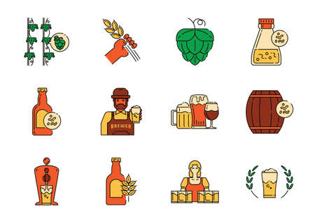 craft beer icon represent beer brewing process with ingredient.のイラスト素材