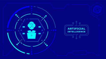 artificial intelligence robot processing big data with computer flat back ground designのイラスト素材