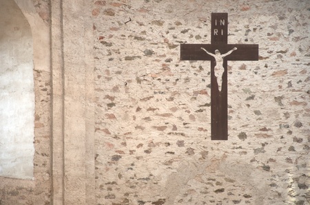 a minimalistic cross in a churchの写真素材