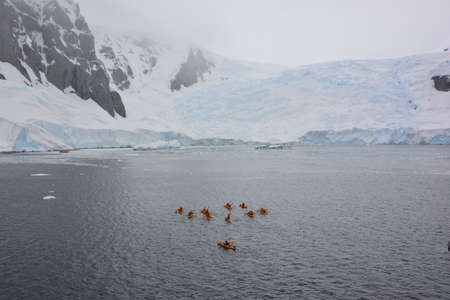 Explorers camping and kayaking, Antarctica, December 2019の写真素材