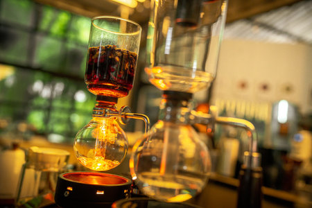 Siphon coffee maker on cafe barの写真素材