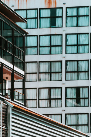 Multi-story building with numerous windowsの写真素材