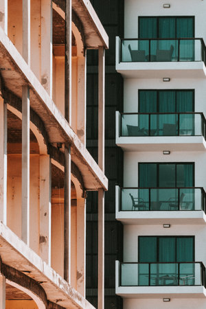 Multi-story building with numerous windowsの写真素材