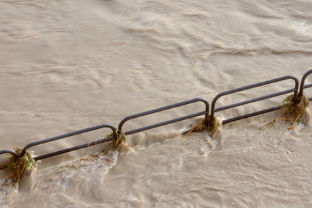 View of a pathway flooded by the Bow River in downtown Calgary in June 2013.のeditorial素材