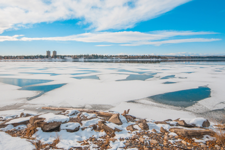 Landscape of icy patterns made by snow, Calgary, Canada.の写真素材