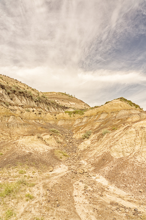 Portrait Landscape of the Badlands in Drumheller Alberta.の写真素材