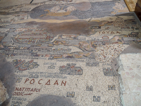 Madaba, Jordan - March 6th, 2018: Madaba Map is part of floor mosaic in Byzantine chruch of Saint Georg.のeditorial素材