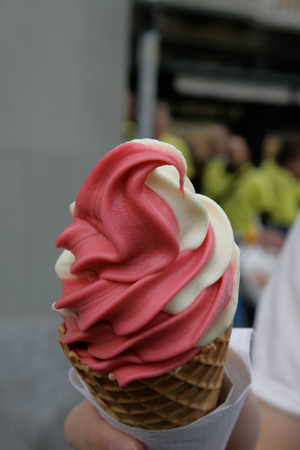 Mixed berry and vanila icecream coneの写真素材