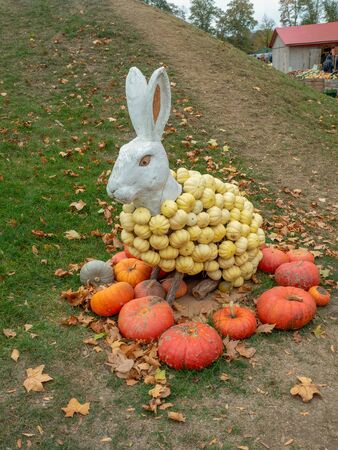 Ludwigsburg, Germany - Oct 20th, 2018: Rabbit made from wood and pumpkin in Pumpkin festival, 
Ludwigsburg Germanyのeditorial素材