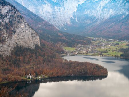 Hallstatt, Austria - November 2nd, 2018: Hallstatt city view from salzburgのeditorial素材
