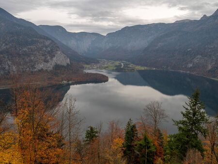 Hallstatt, Austria - November 2nd, 2018: Hallstatt city view from salzburgのeditorial素材