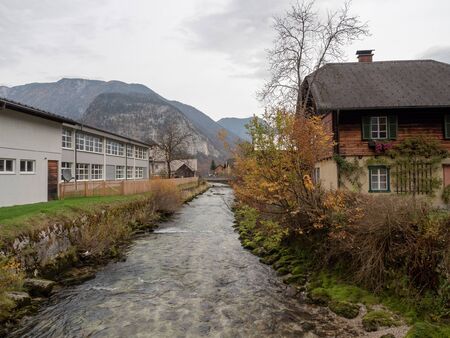 Hallstatt, Austria - November 2nd, 2018: Small stream water in Hallstattのeditorial素材