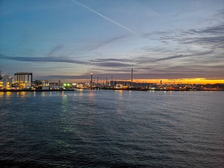 Vlaardingen, The Netherlands - Nov 6th, 2018 : Petroleum industrial port at Het Scheur river when sunset, Vlaardingen.のeditorial素材