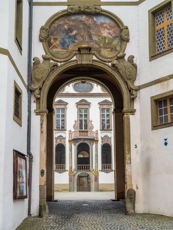 Fussen, Germany - Nov 25th, 2018: Museum of Fuessen (or Fussen in English). Museum of Fussen has Collection of art, artifacts, lutes & violins in a baroque-style former Benedictine abbey.のeditorial素材