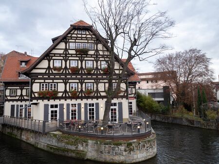 Esslingen, Germany - Dec 1st, 2018: Medieval  building style in Esslingen old town cityのeditorial素材