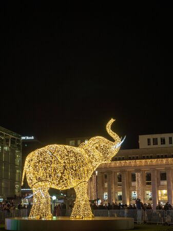 Stuttgart, Germany - Dec 1st, 2018: Light decorated in elephant shape at Stuttgart Christmas Market.のeditorial素材