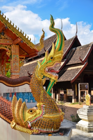 statue king of nagas in front of buddhism temple, Chiangmai_THAILANDの写真素材