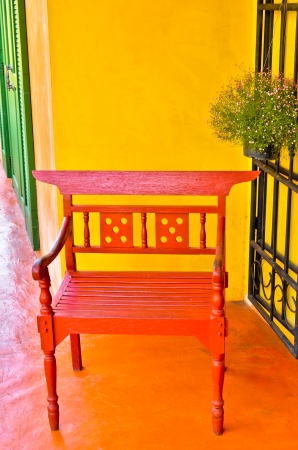 Red wood chairの写真素材